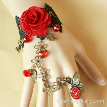 Bracelet rétro dentelle Rose rouge avec anneau Vampire Sexy bijoux